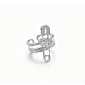925 Sterling Silver Safety Pin Crystal Ring
