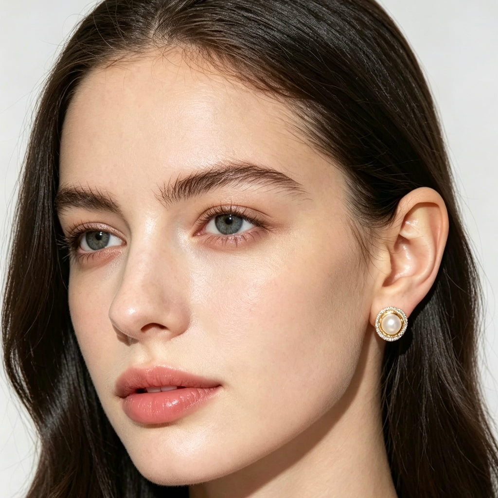 Pearl Crystal Swirl Stud Earrings
