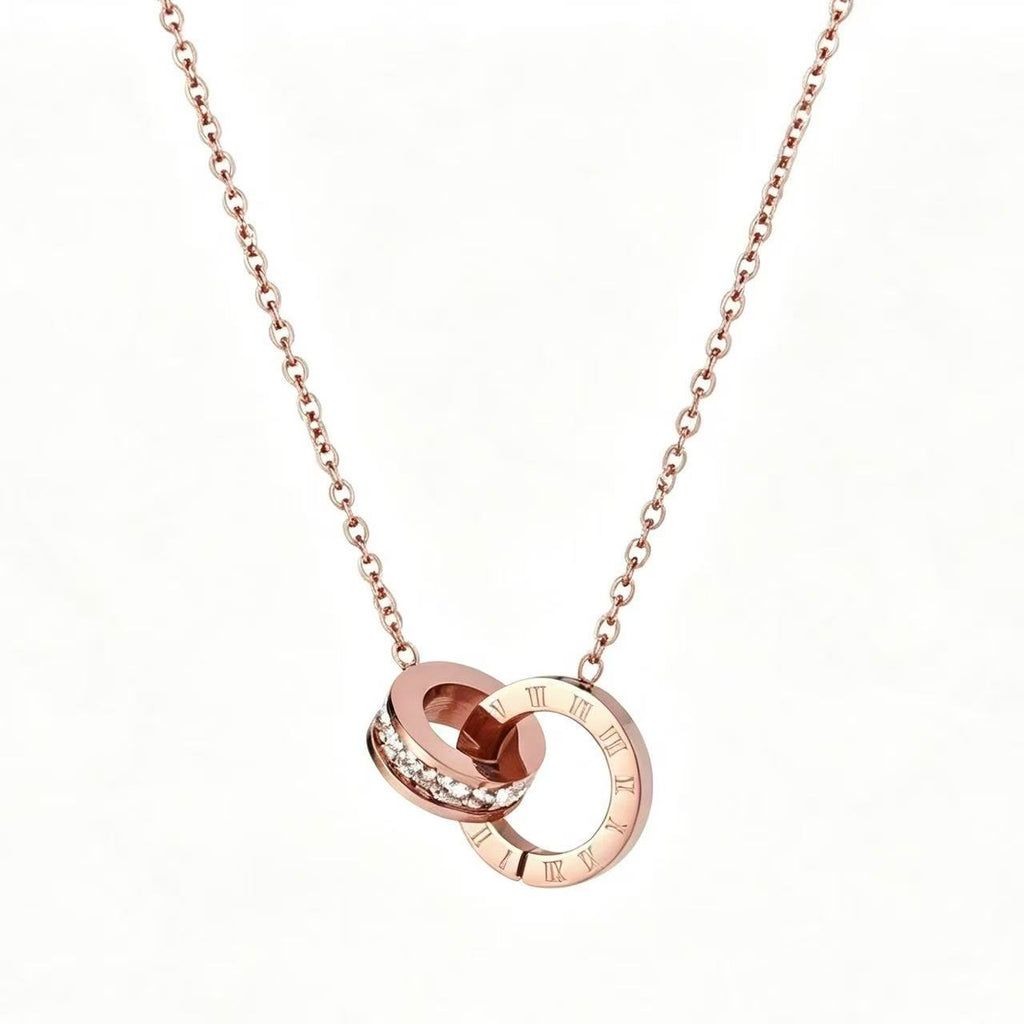 Interlocking Roman Numeral Pavé Ring Pendant Necklace