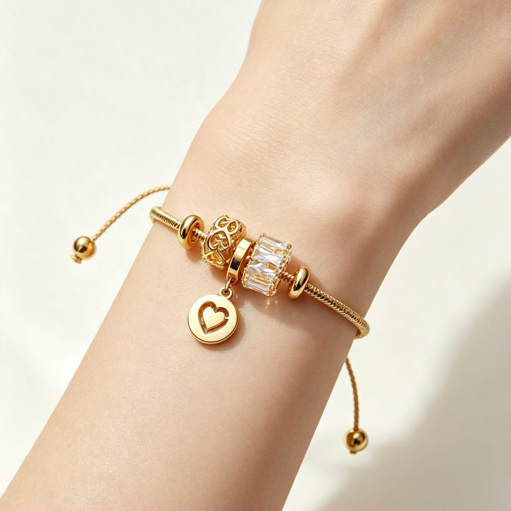 Gold Heart Charm Bracelet