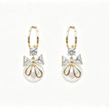 Crystal Bow Pearl Hoop Drop Earrings with zirconia bow and pearl drop