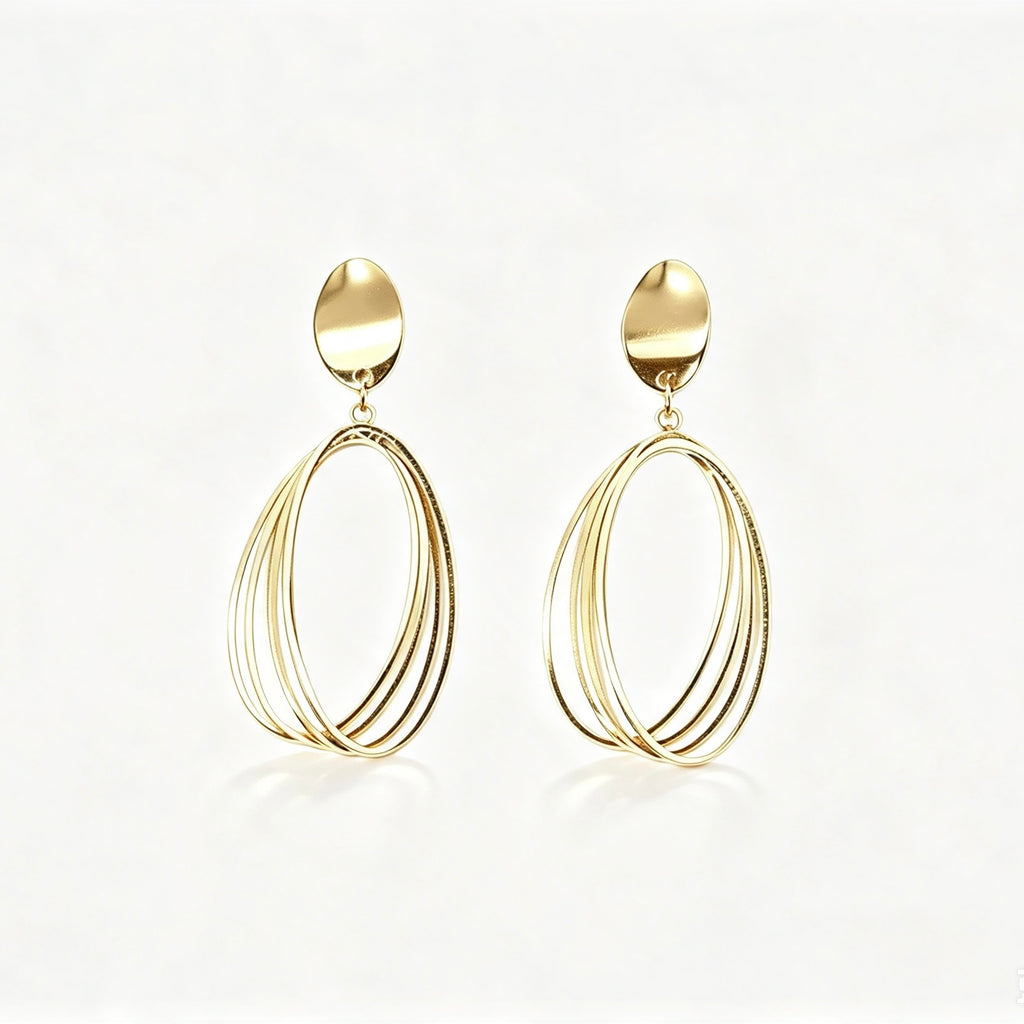 Gold Multi-Hoop Oval Drop Earrings