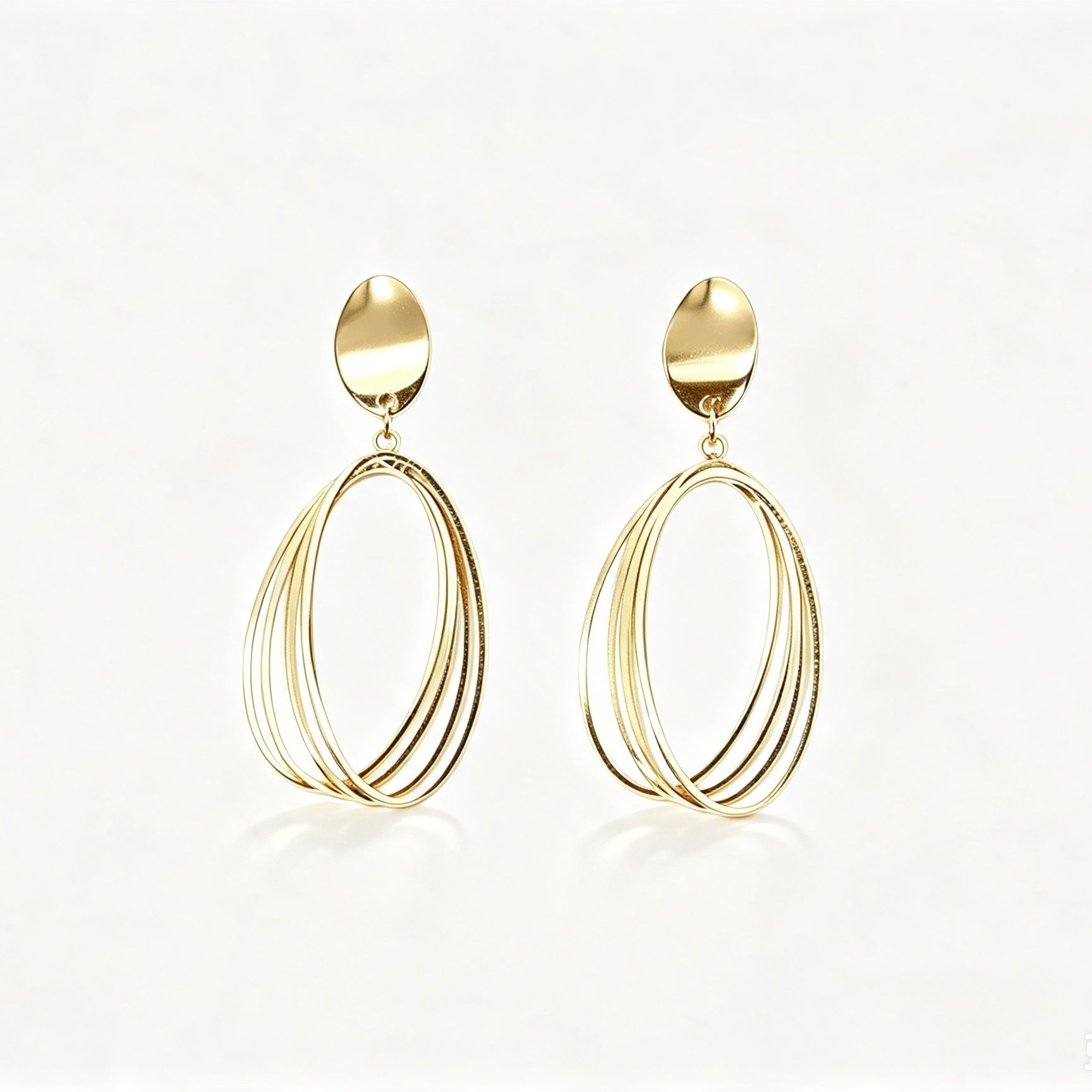 Gold Multi-Hoop Oval Drop Earrings