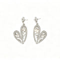 Silver Crystal Heart Drop Earrings with pavé border and baguette zirconia interior
