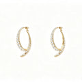 Gold Pavé Crystal Open Hoop Earrings with spiral curl tip and full zirconia setting