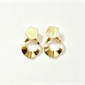 Gold Hammered Geometric Drop Earrings with pentagon stud and open circle drop