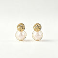 Gold Hammered Disc Pearl Drop Earrings with textured gold disc and round pearl