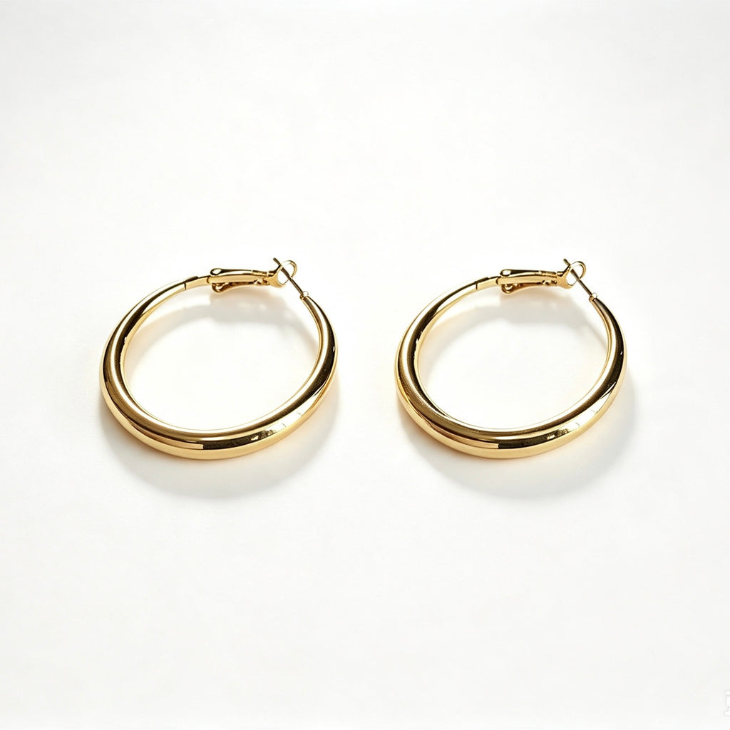 Gold Polished Tube Hoop Earrings with high-gloss mirror finish