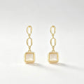 Gold Chain Link Mother of Pearl Square Drop Earrings with oval links and bezel setting