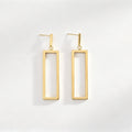Gold Open Rectangle Bar Drop Earrings with slim bar stud and tall open frame