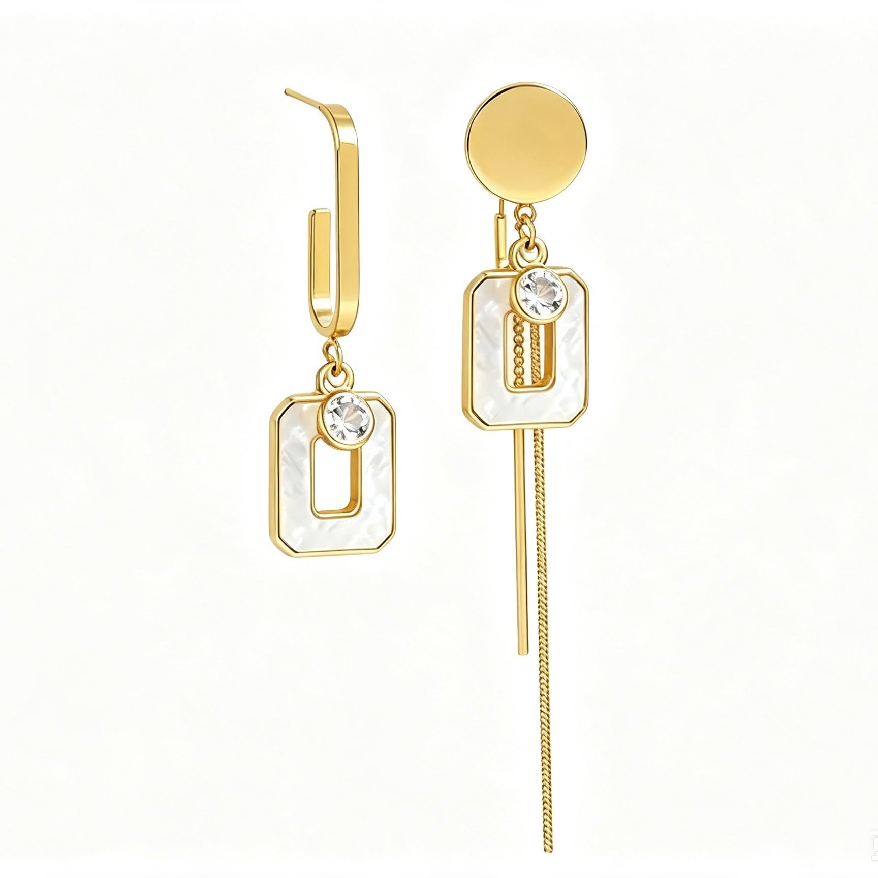 Asymmetric Mother of Pearl Drop Earrings