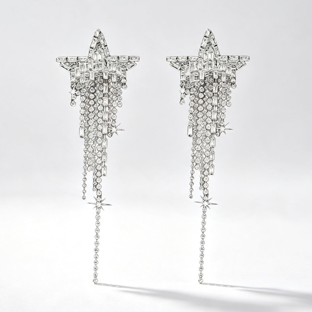Crystal Star Tassel Drop Earrings