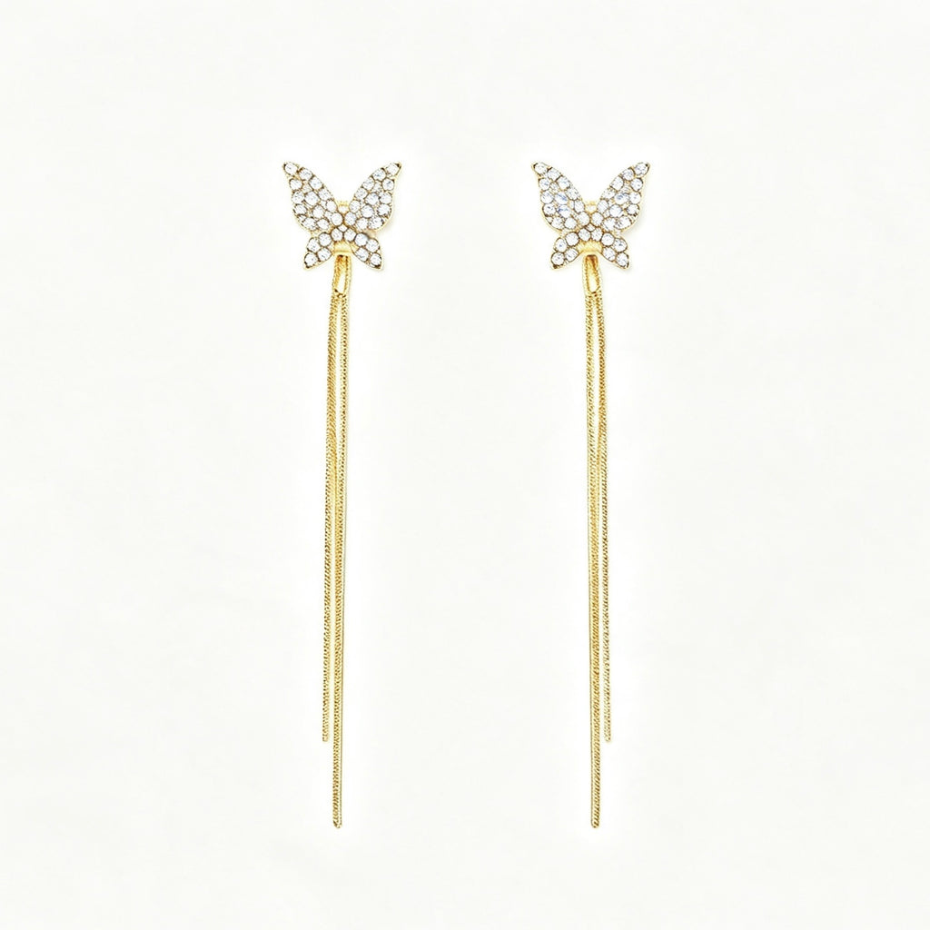 Crystal Butterfly Tassel Drop Earrings