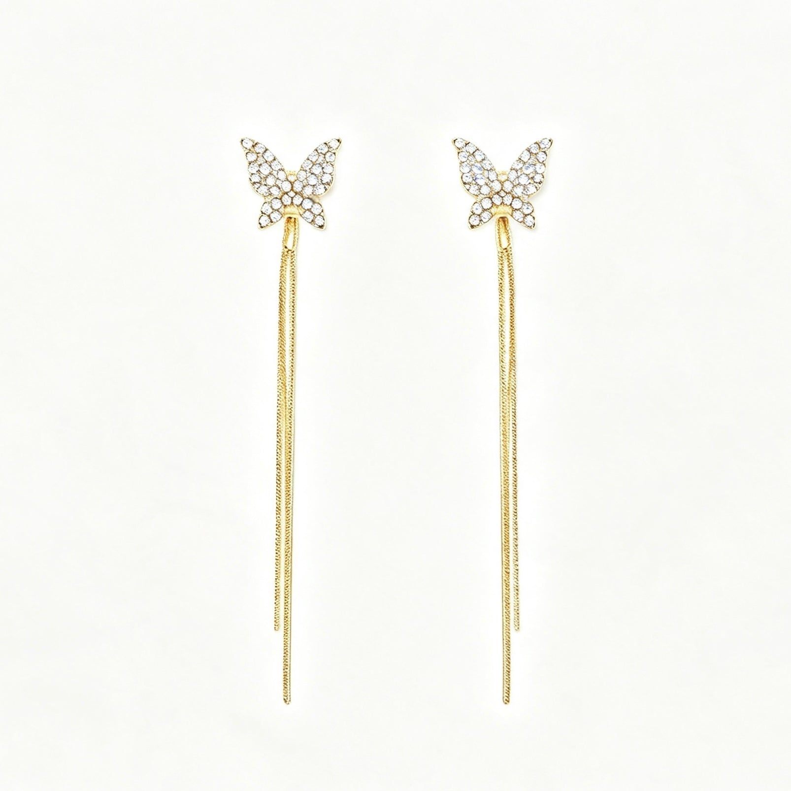Crystal Butterfly Tassel Drop Earrings