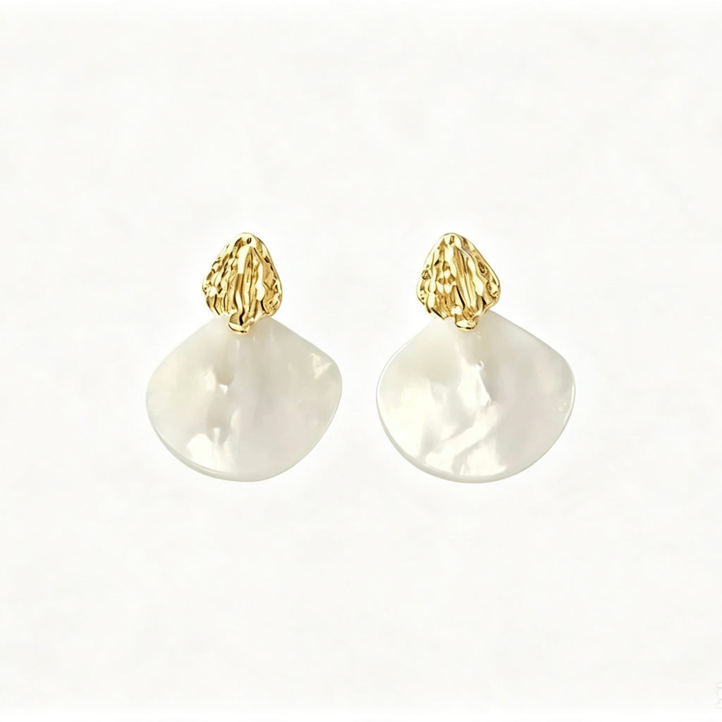 Hammered Gold Shell Drop Earrings