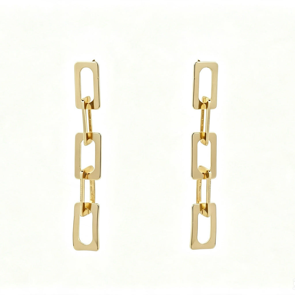 Gold Rectangle Chain Link Drop Earrings