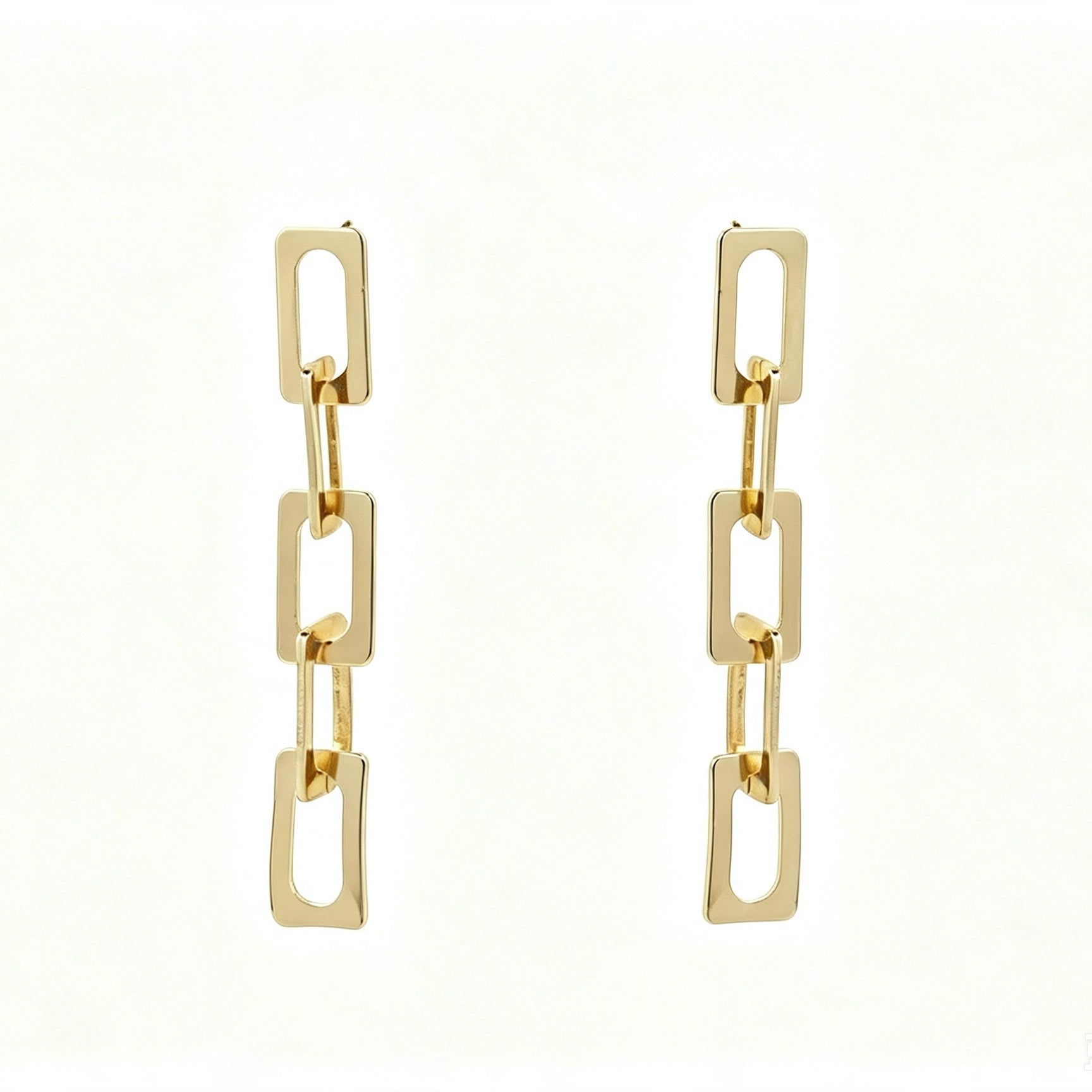 Gold Rectangle Chain Link Drop Earrings