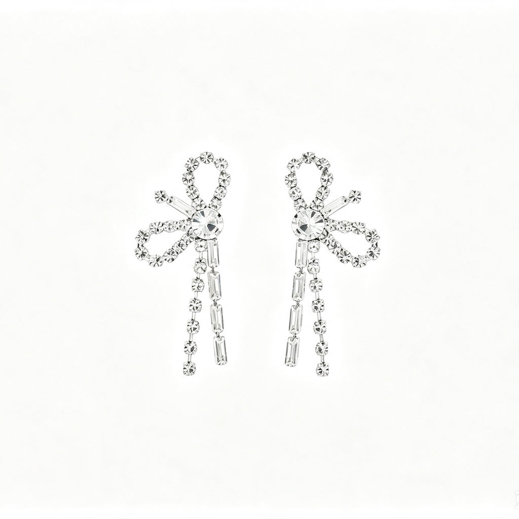 Crystal Bow Tassel Drop Earrings