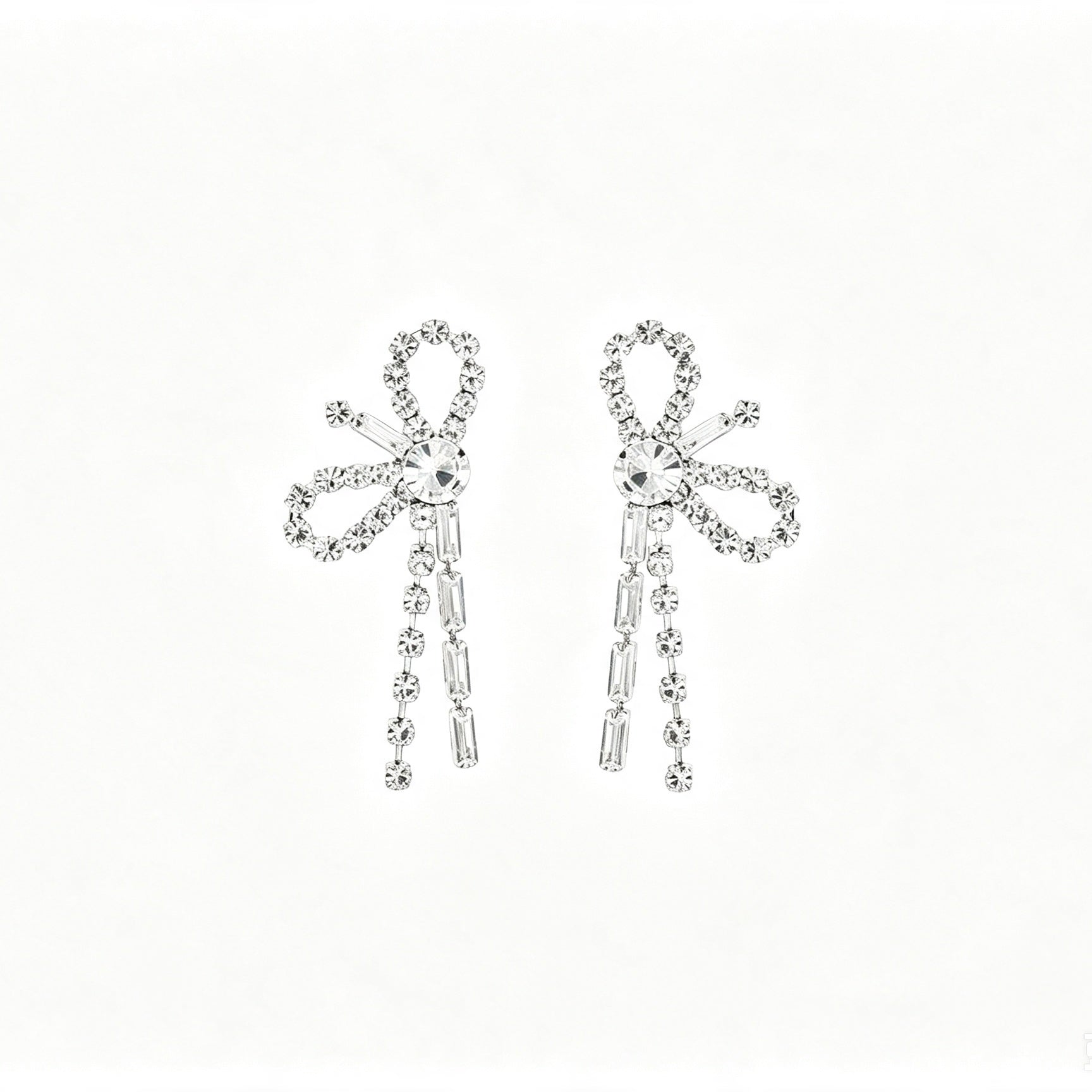 Crystal Bow Tassel Drop Earrings
