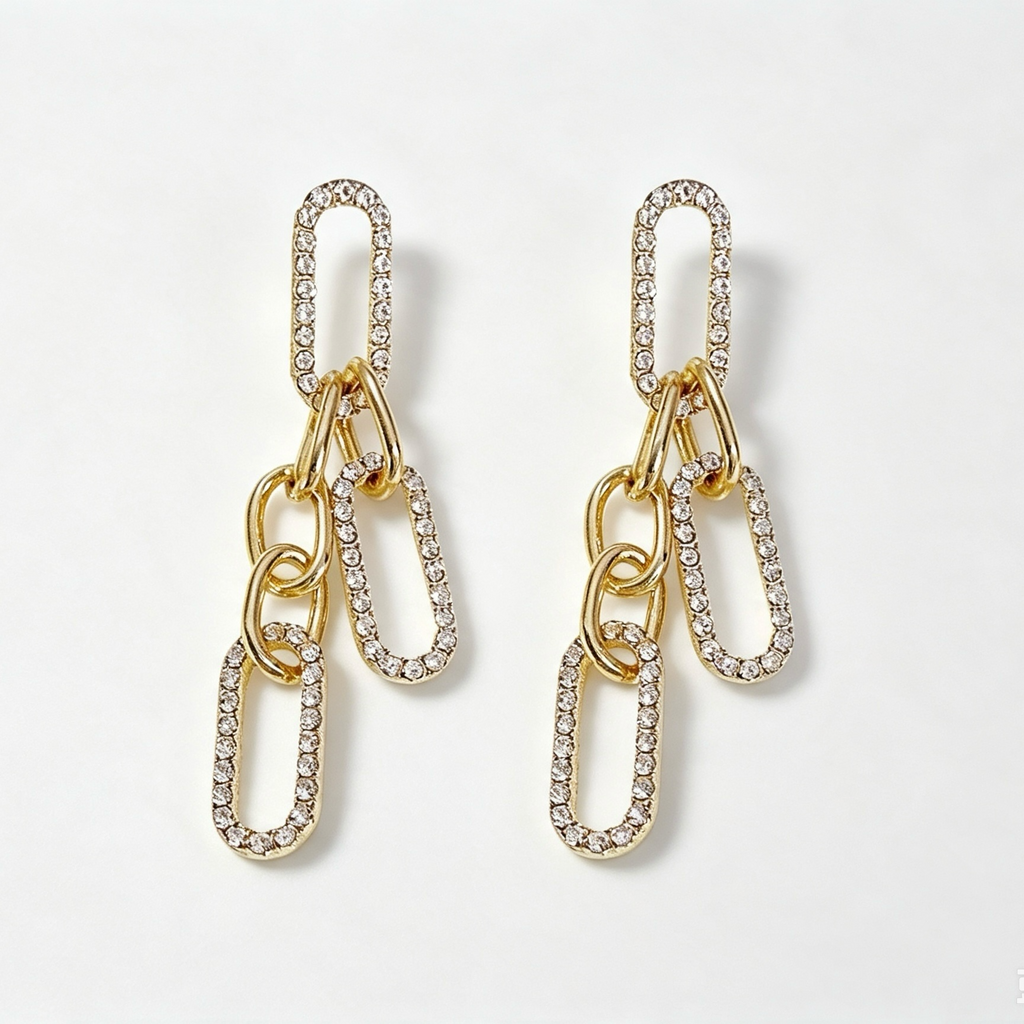 Crystal Oval Chain Link Drop Earrings
