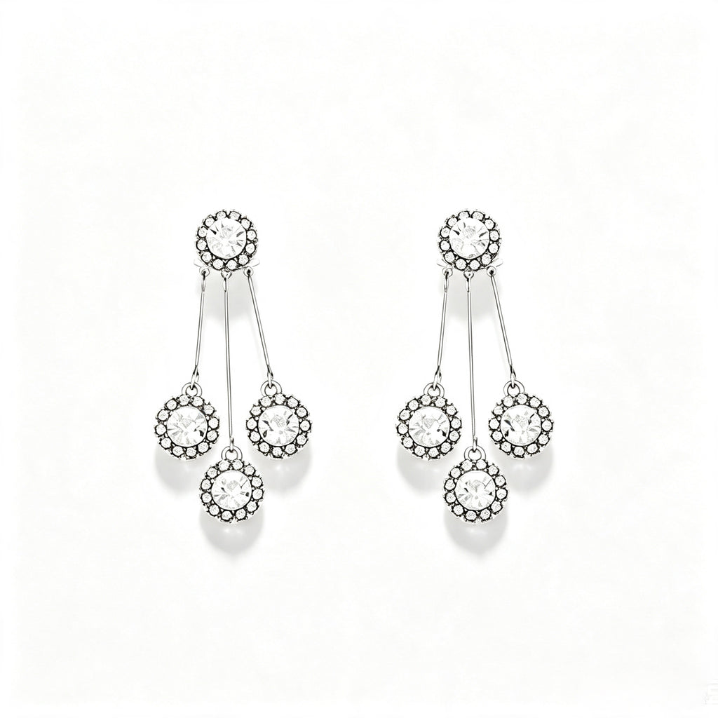 Triple Crystal Halo Drop Earrings