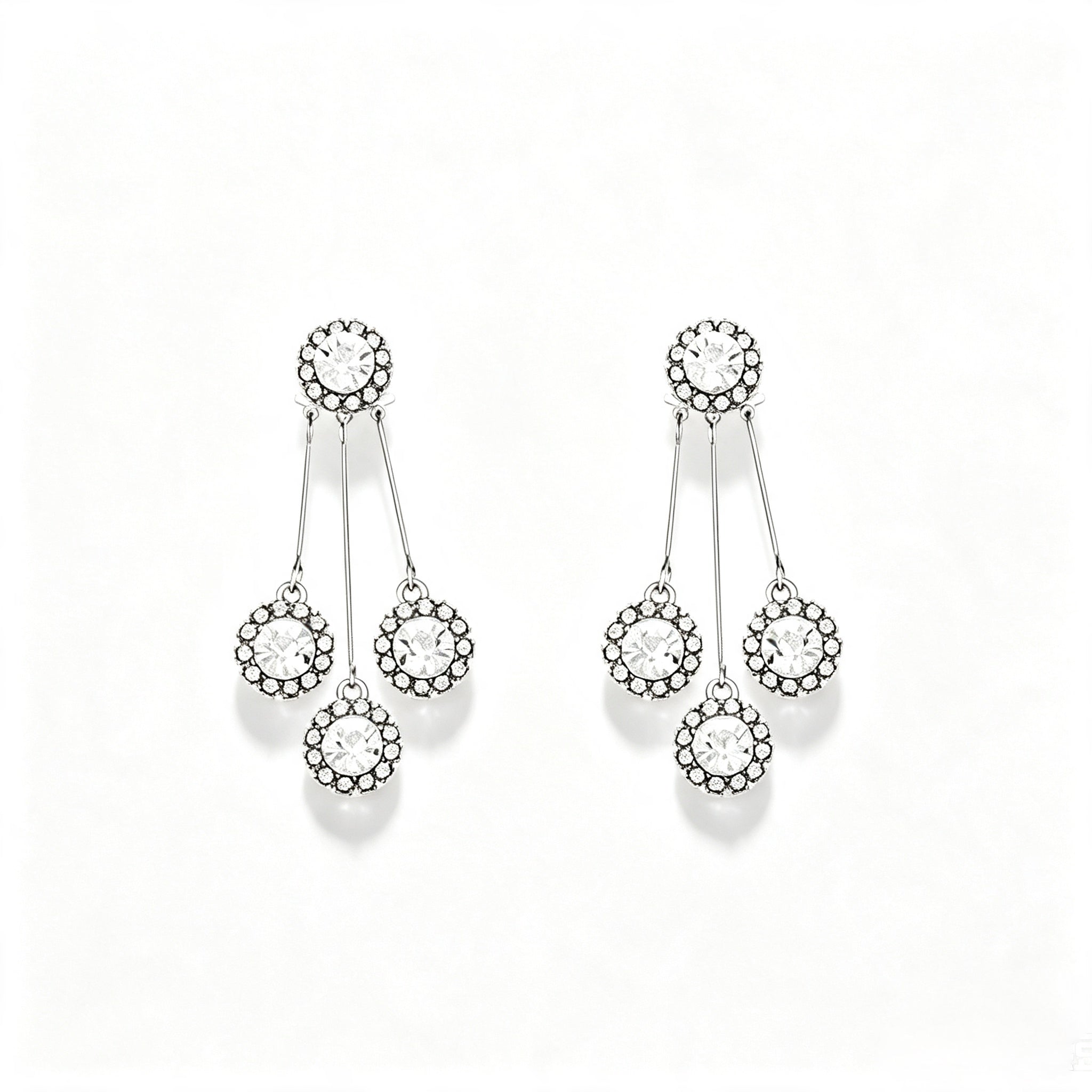 Triple Crystal Halo Drop Earrings
