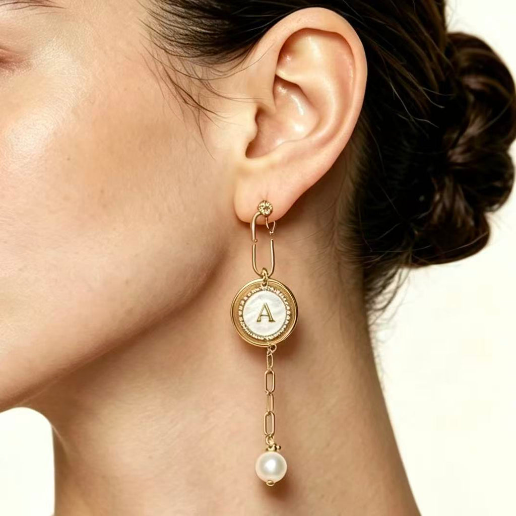 Asymmetric Initial Letter Drop Earrings