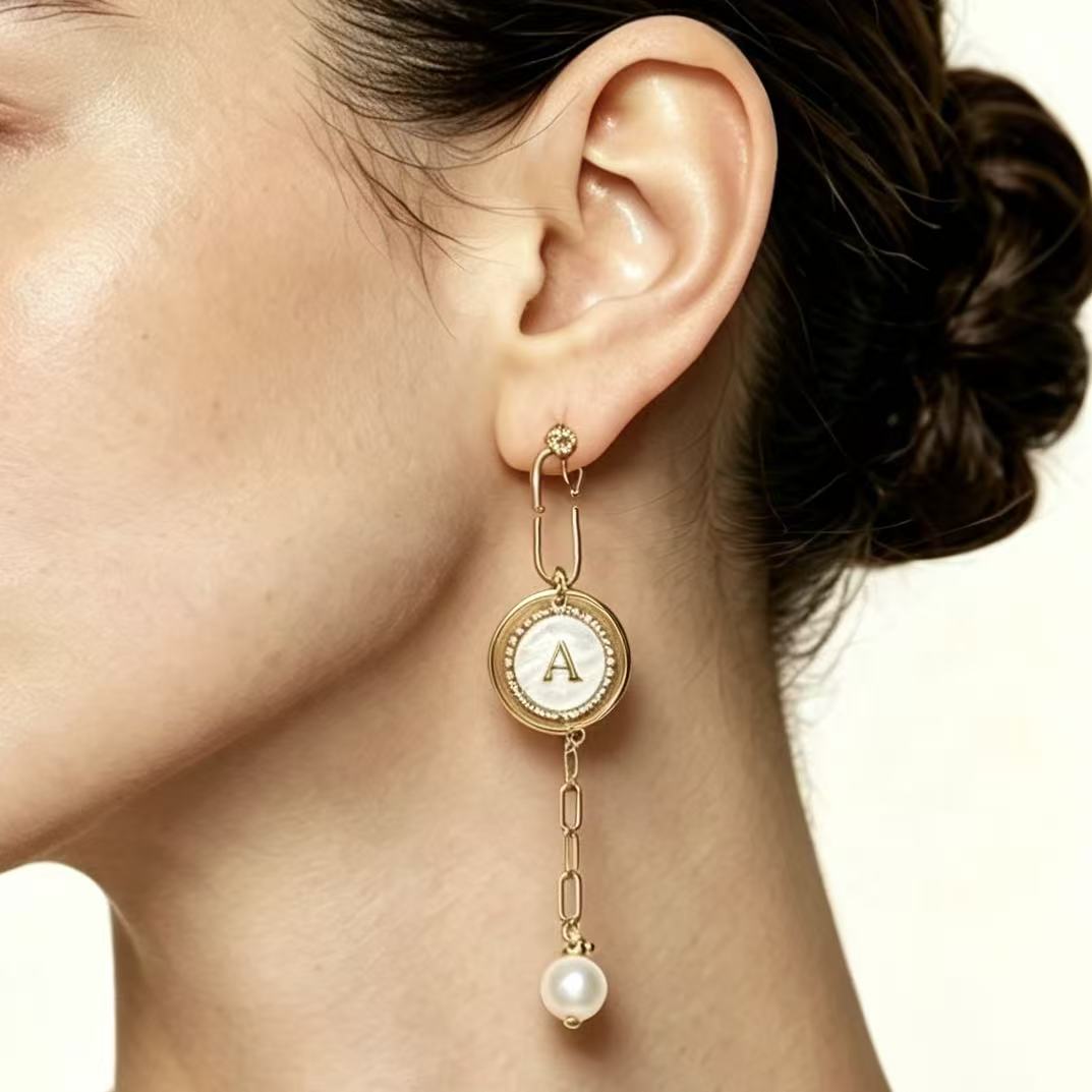 Asymmetric Initial Letter Drop Earrings