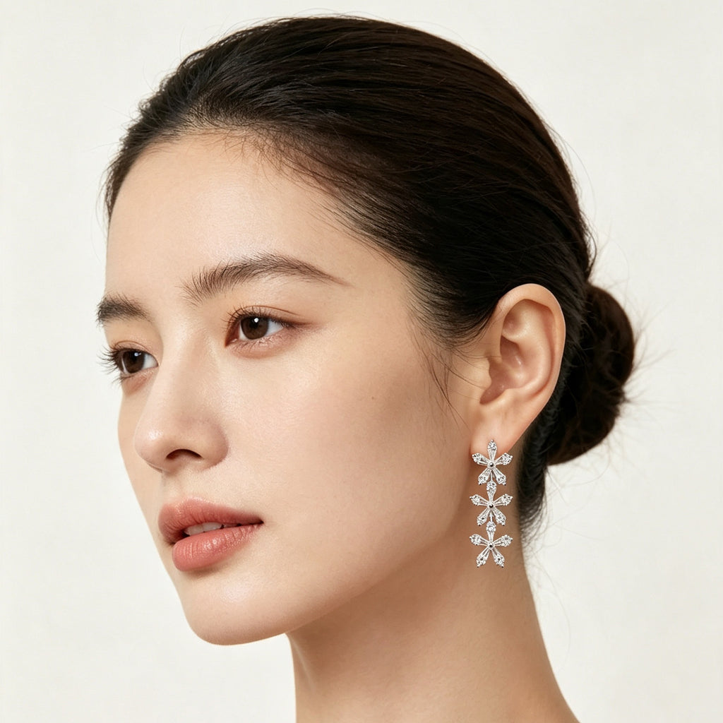 Triple Snowflake Crystal Drop Earrings
