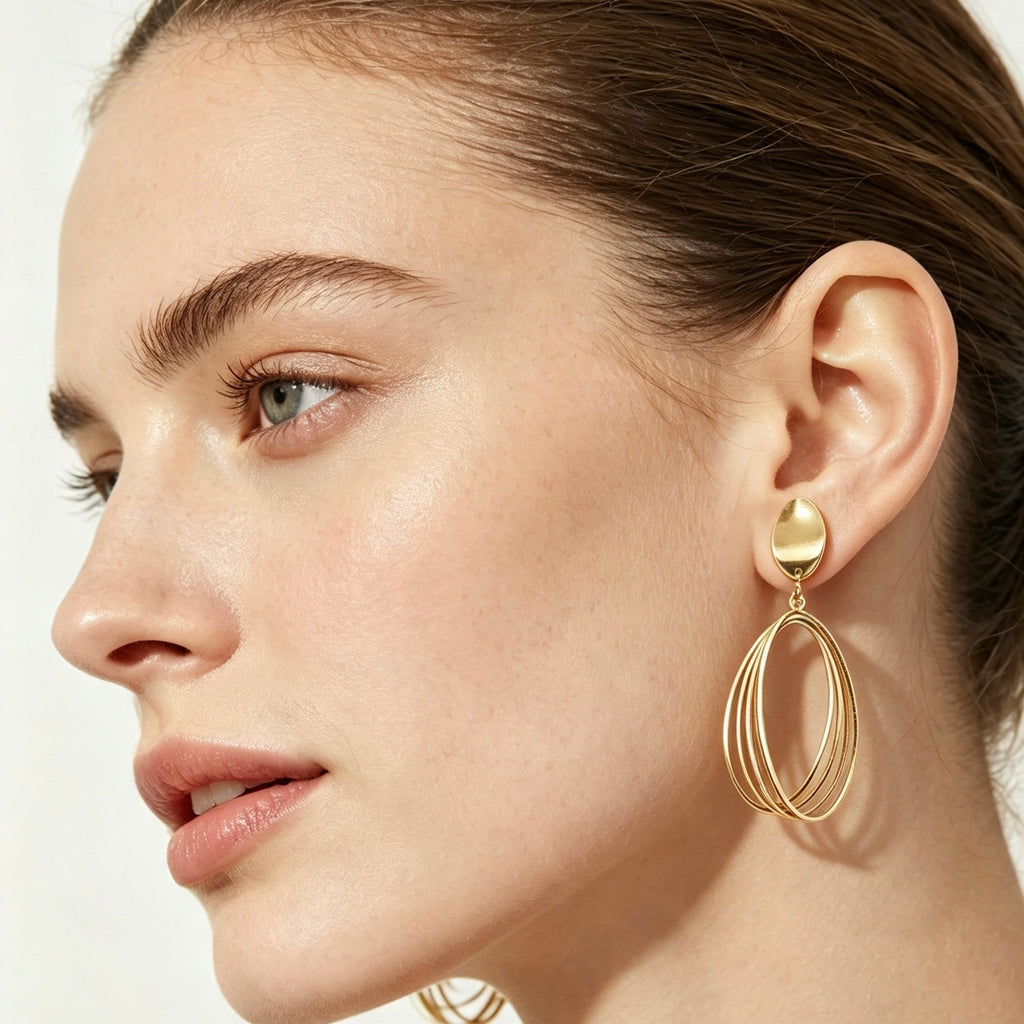 Gold Multi-Hoop Oval Drop Earrings