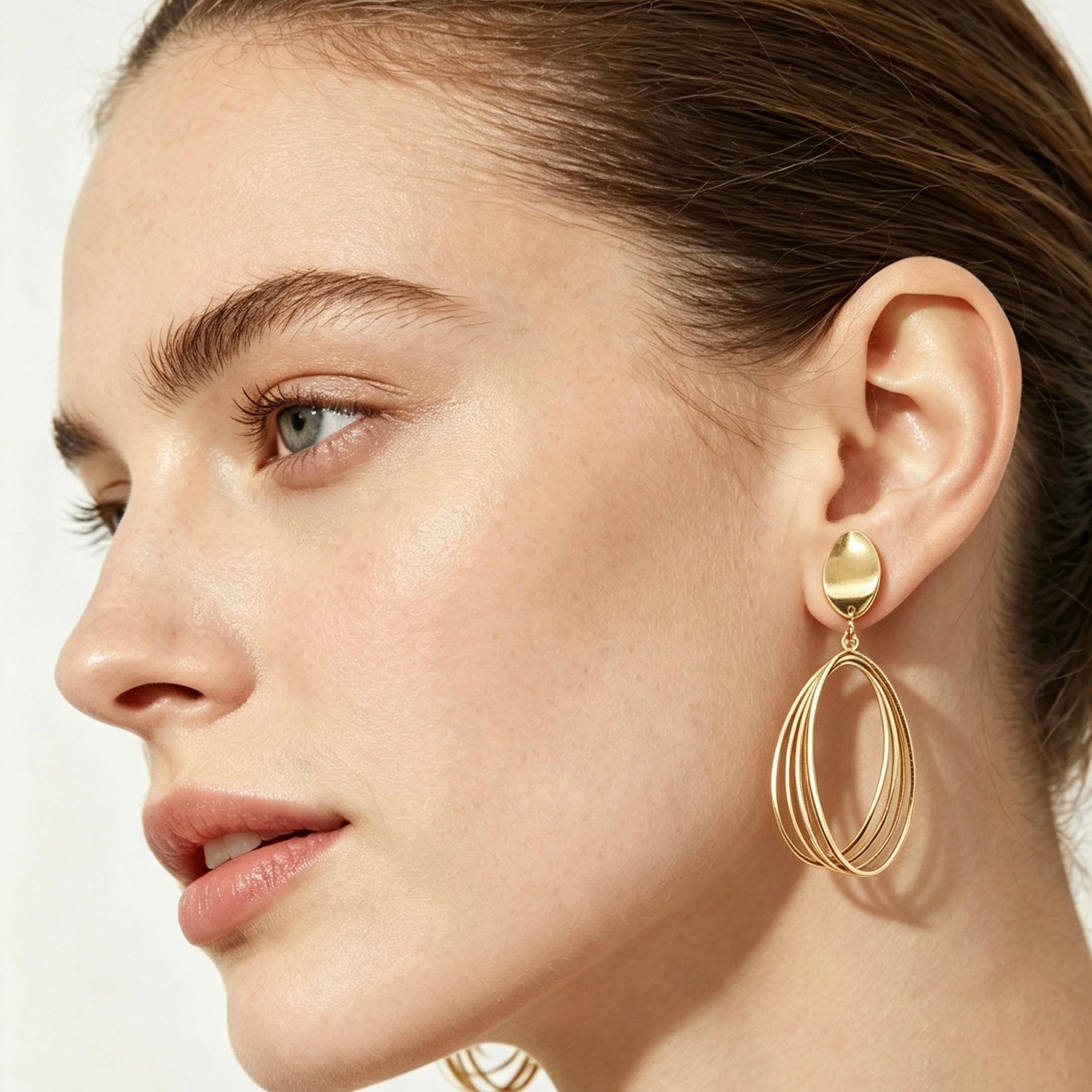 Gold Multi-Hoop Oval Drop Earrings