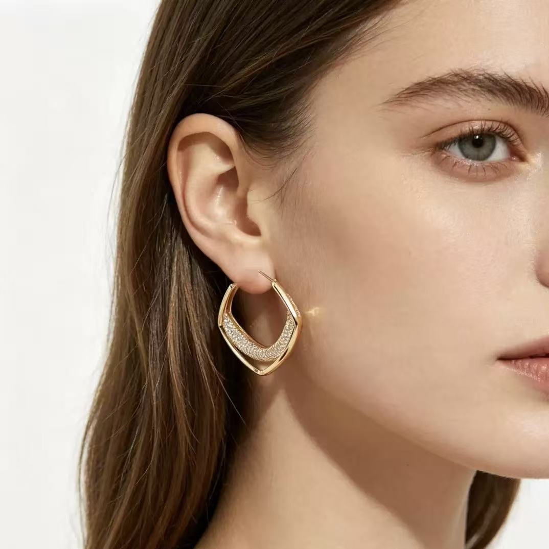 Gold Textured Square Hoop Earrings