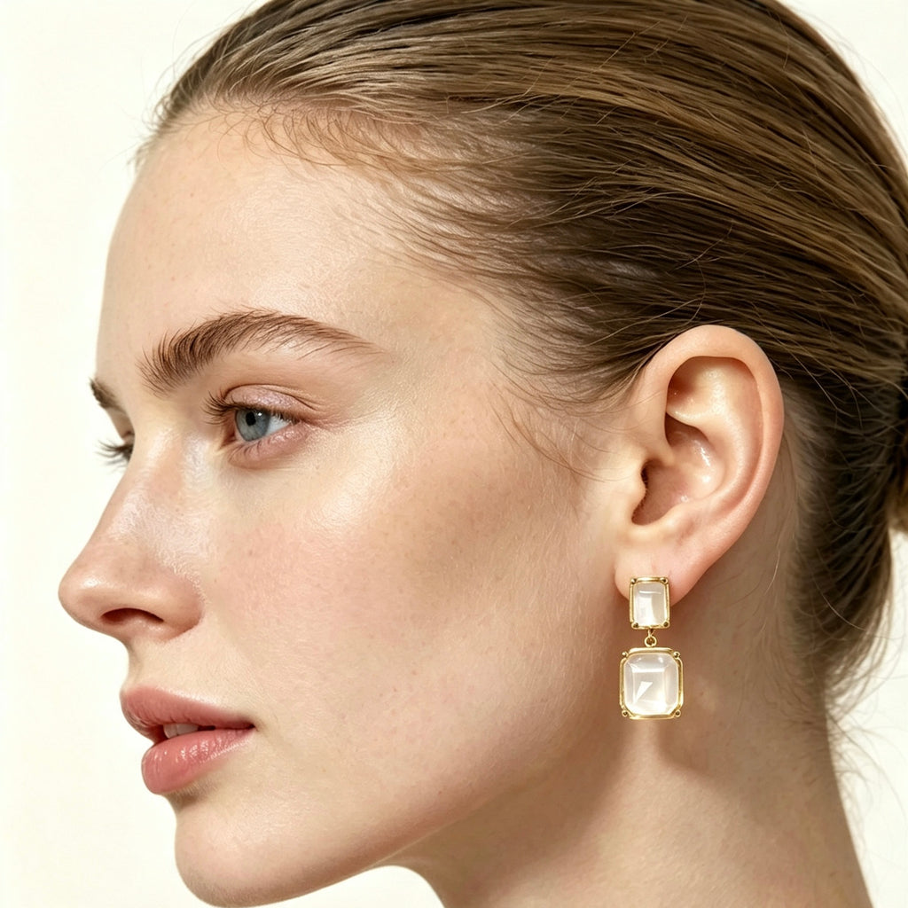 Double Square Crystal Drop Earrings