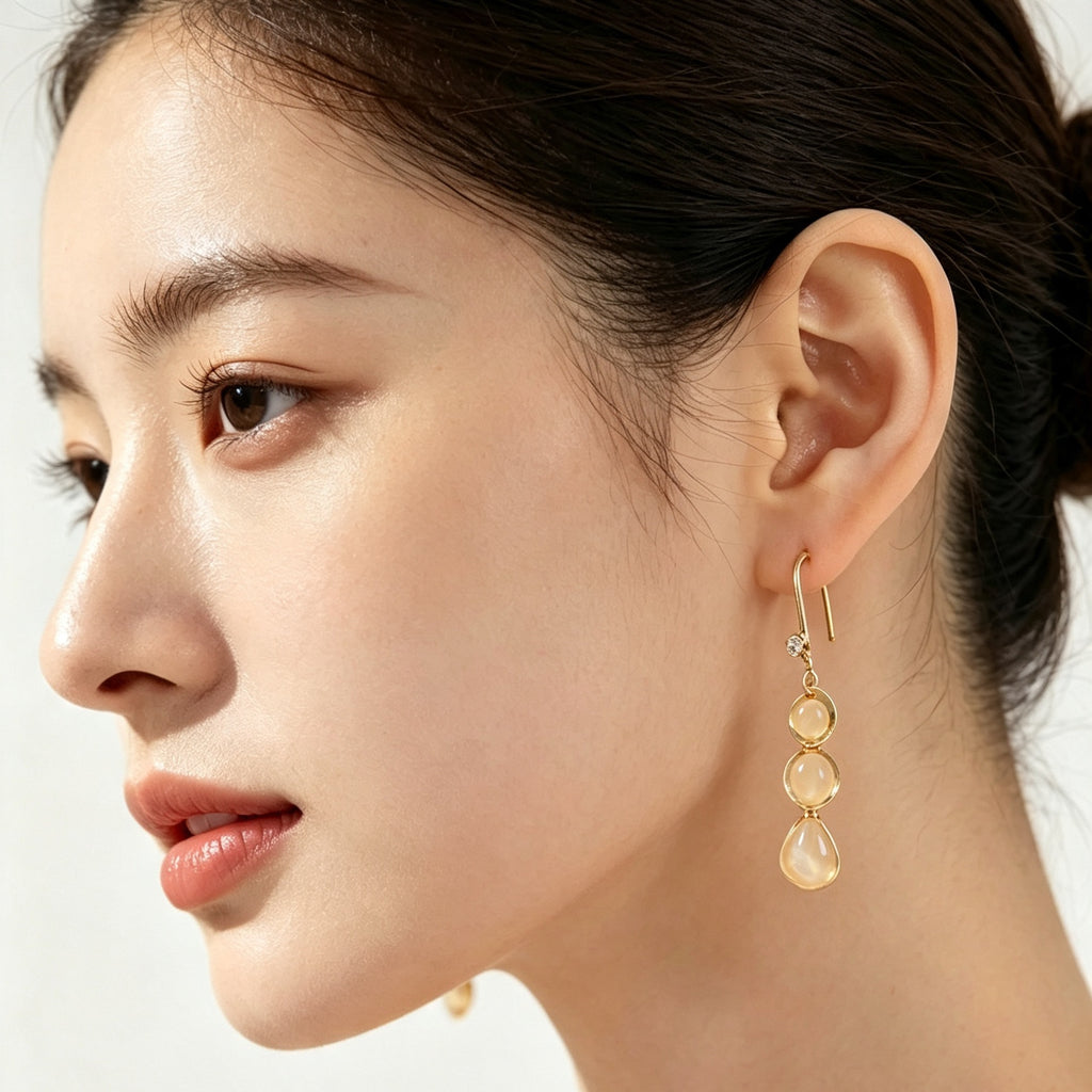 Gold Hammered Disc Cascade Drop Earrings