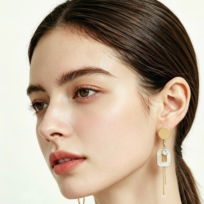 Asymmetric Mother of Pearl Drop Earrings