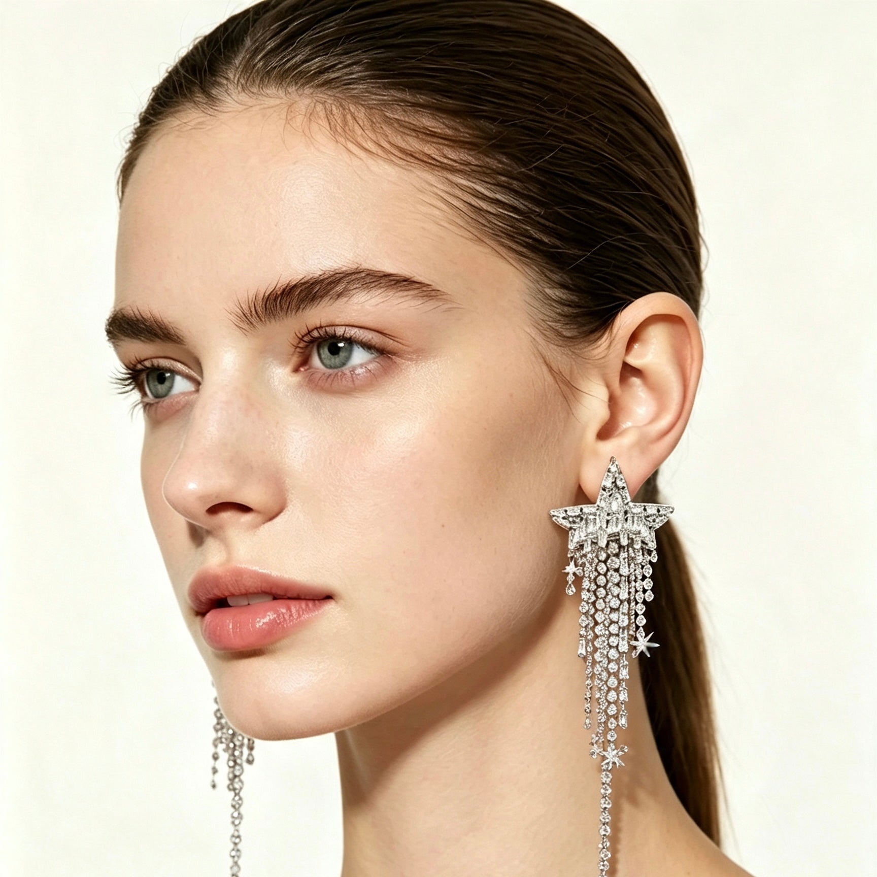 Crystal Star Tassel Drop Earrings