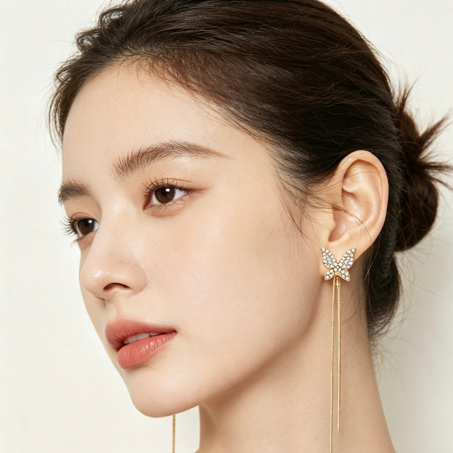 Crystal Butterfly Tassel Drop Earrings