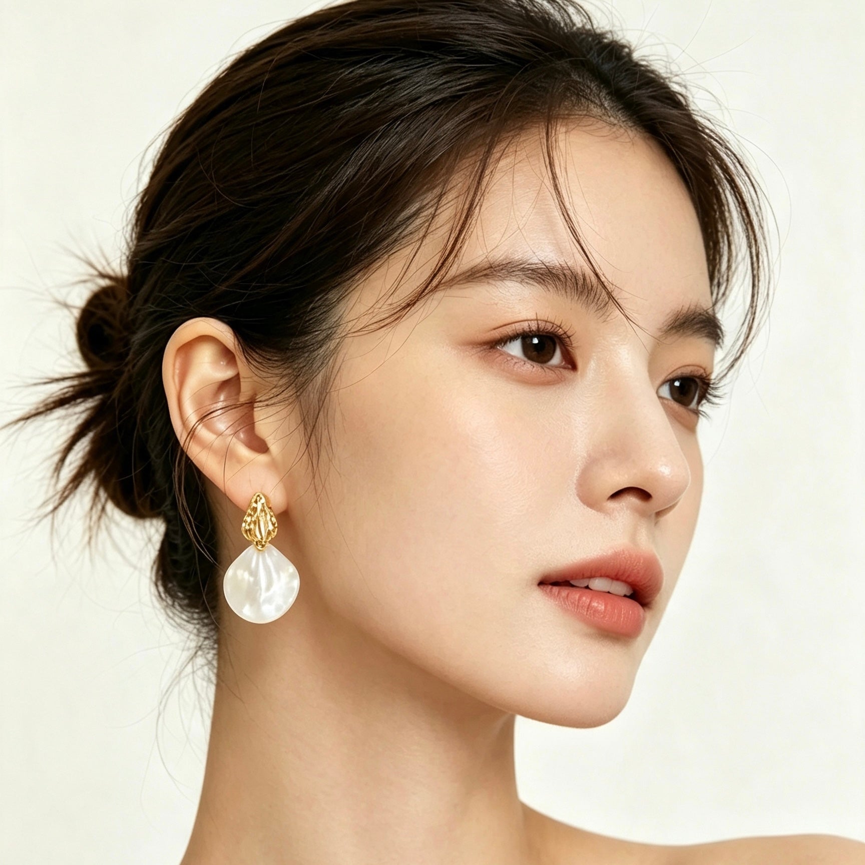 Hammered Gold Shell Drop Earrings