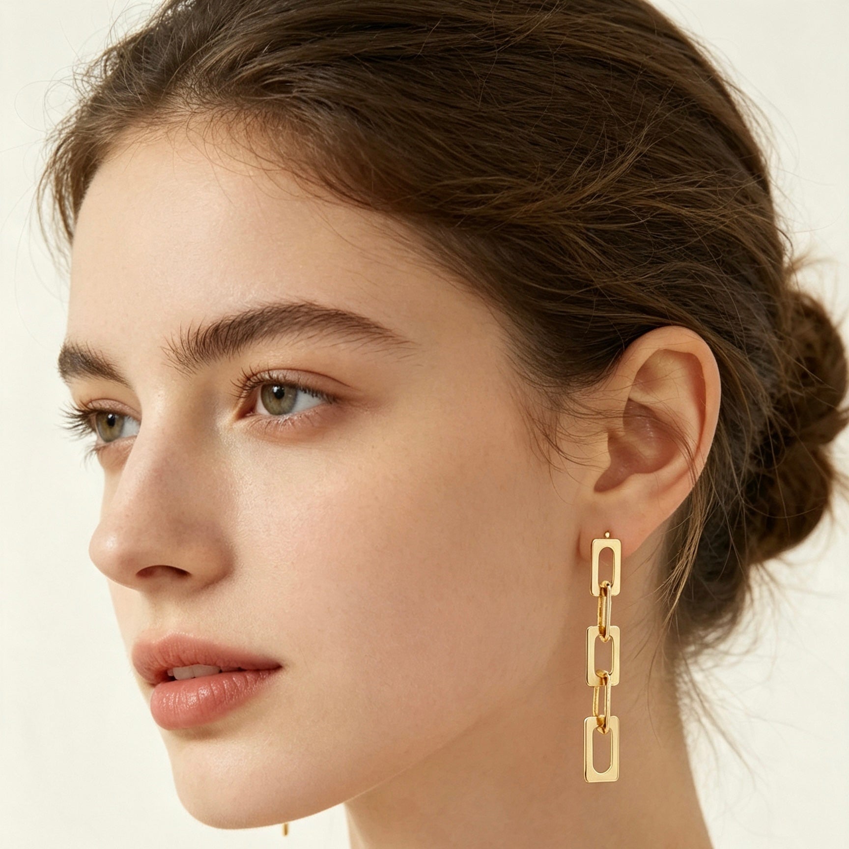 Gold Rectangle Chain Link Drop Earrings