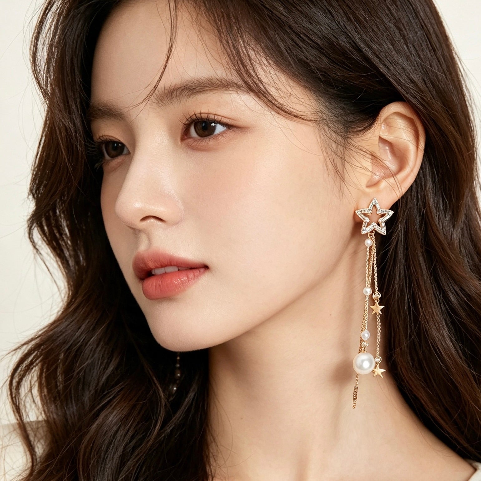 Asymmetric Star & Pearl Drop Earrings