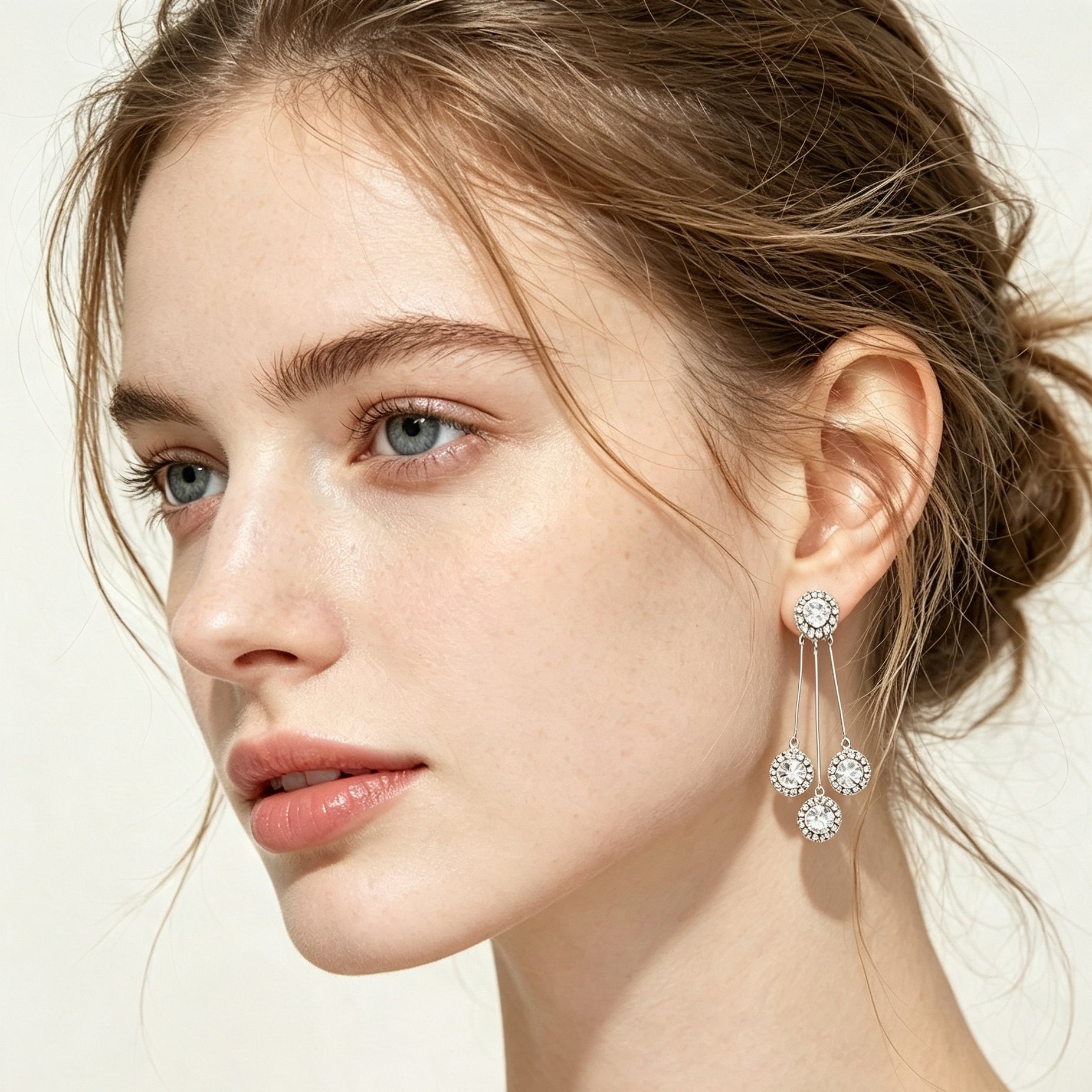 Triple Crystal Halo Drop Earrings