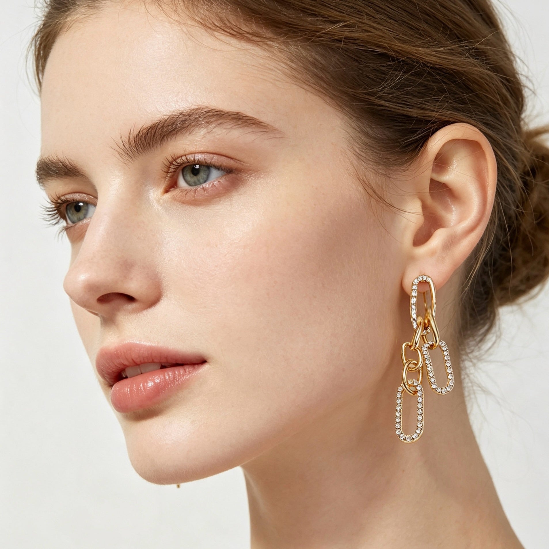 Crystal Oval Chain Link Drop Earrings