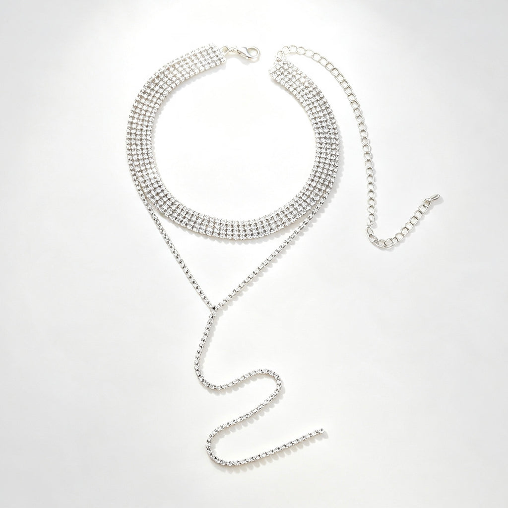 Crystal Choker and Long Tassel Necklace Set