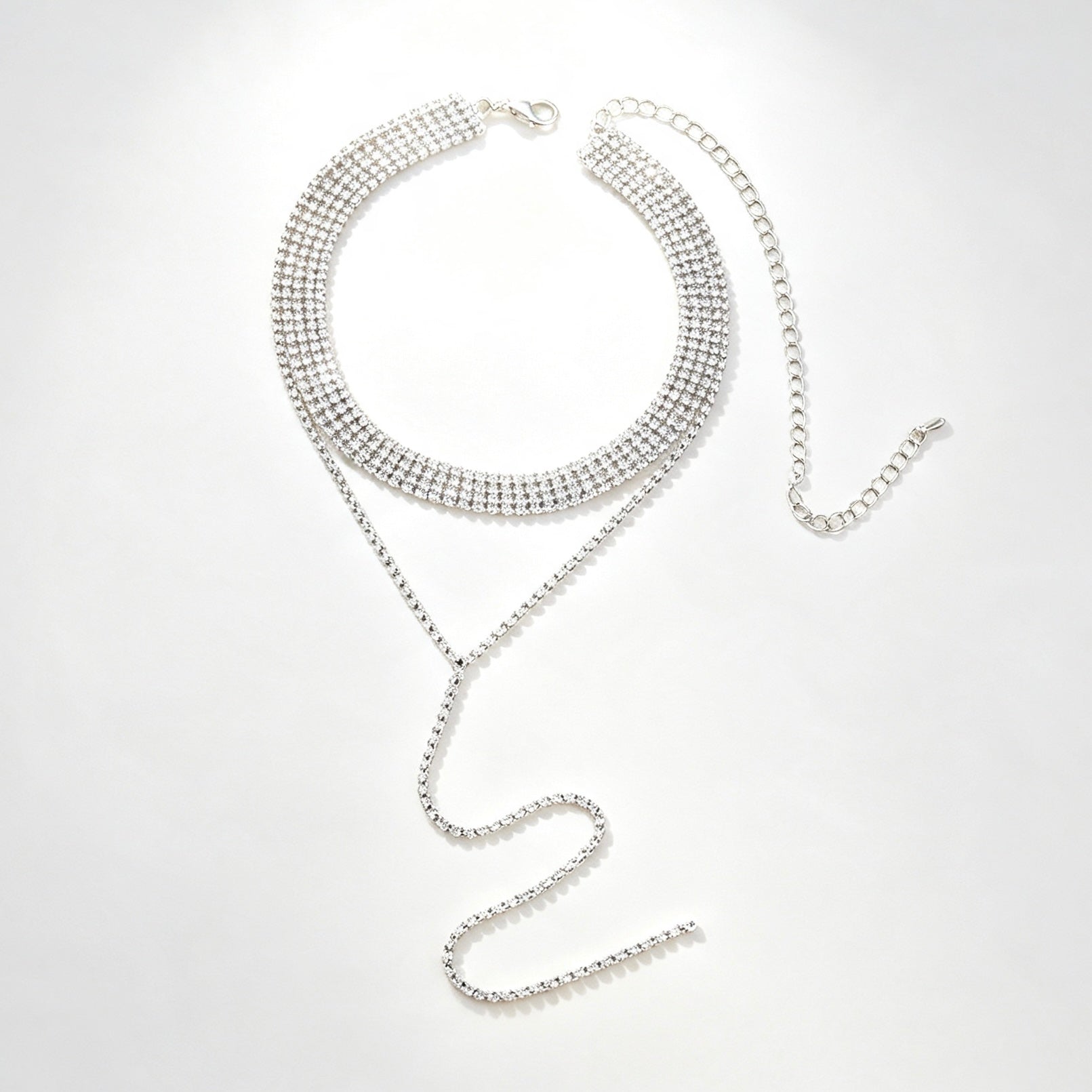 Crystal Choker and Long Tassel Necklace Set