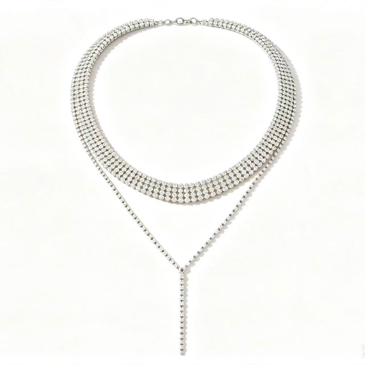 Crystal Choker & Long Tassel Necklace Set