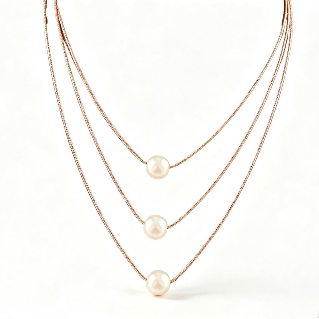 Triple Layer Pearl Snake Chain Necklace