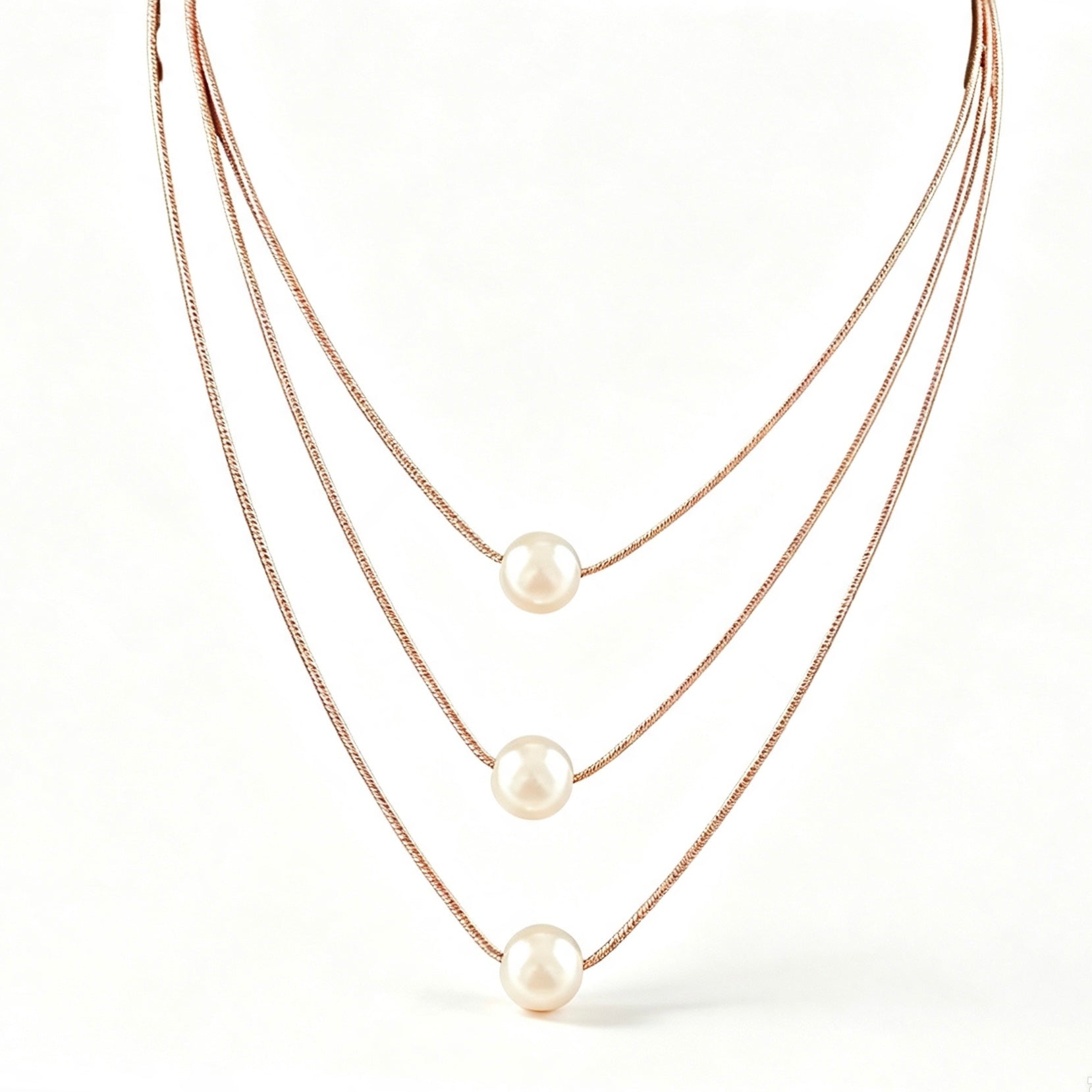 Triple Layer Pearl Snake Chain Necklace