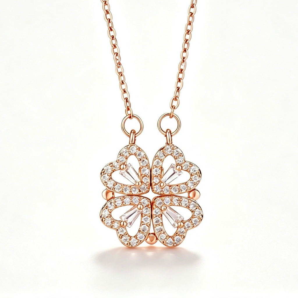 2-in-1 Crystal Clover Heart Magnetic Necklace