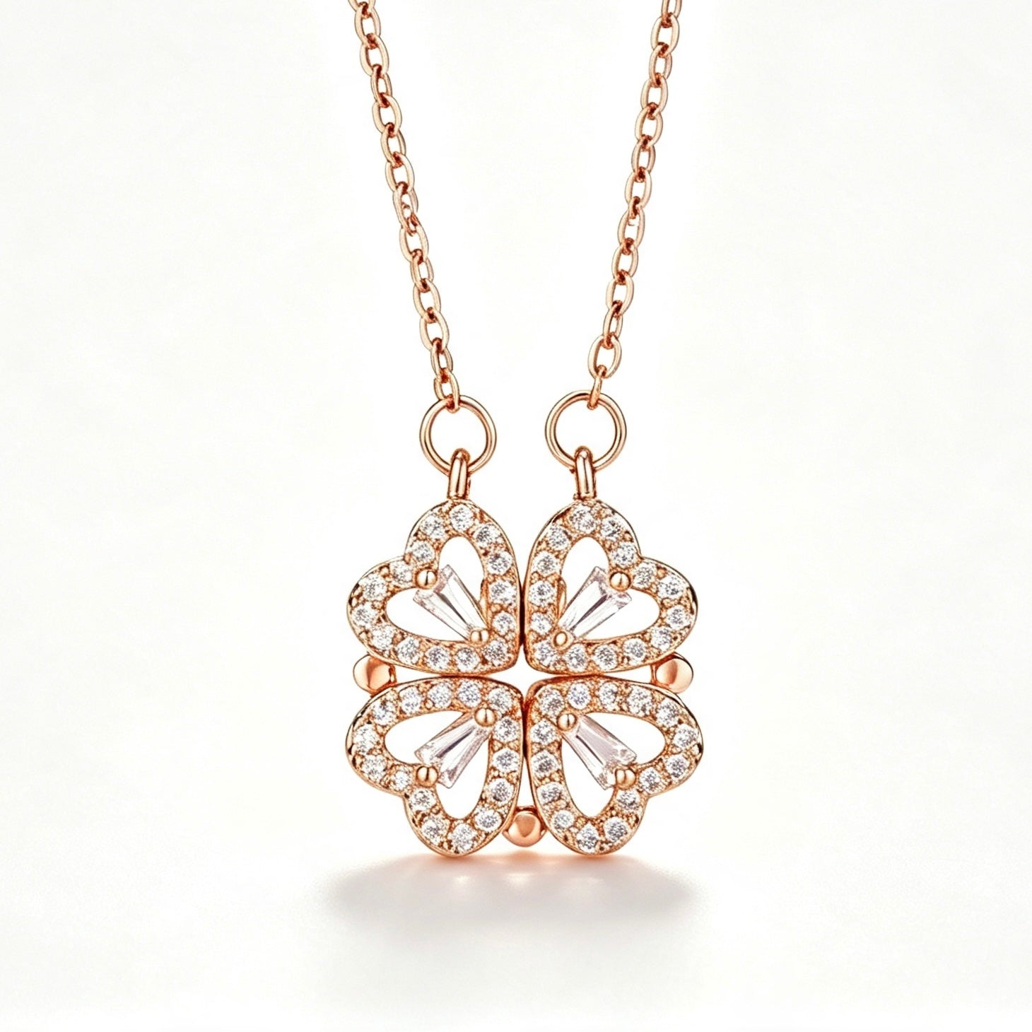 2-in-1 Crystal Clover Heart Magnetic Necklace
