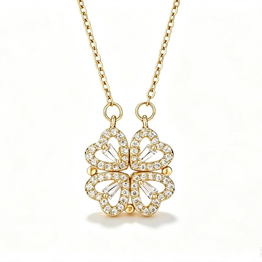 2-in-1 Crystal Clover Heart Magnetic Necklace